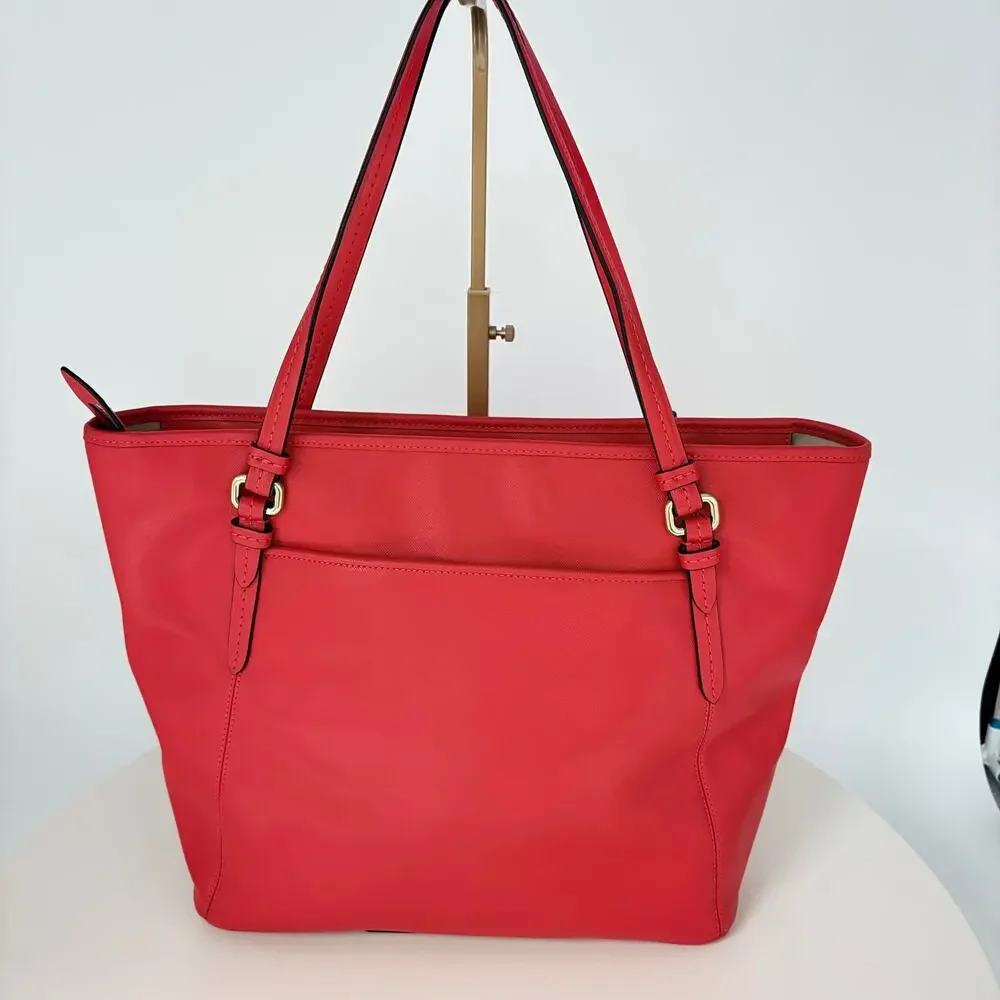 Authenticated Coach Red Peyton Leather Tote purse